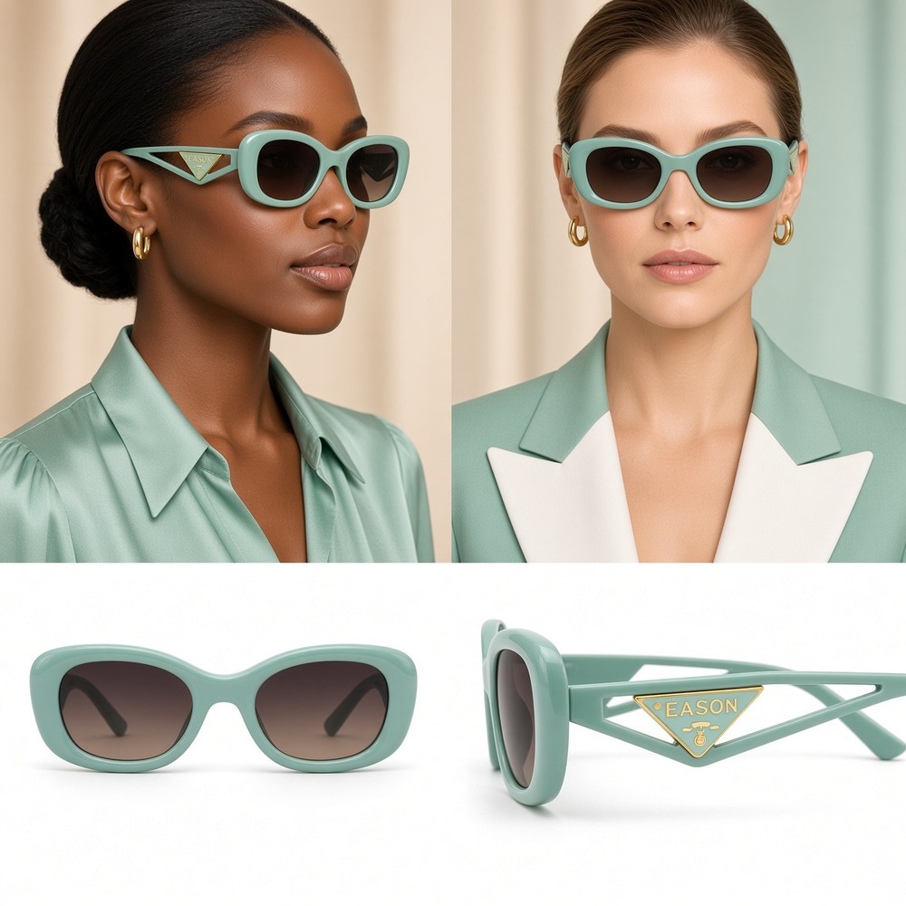 Sunglasses Women OS Mint Green Brand New Eason Oval Geometric Cutout UV400